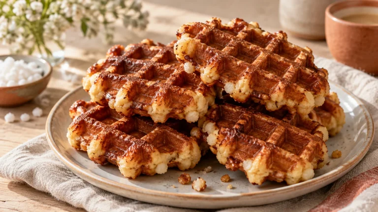 Goldbraune dicke Lütticher Hefewaffeln mit karamellisierten Zuckerstellen