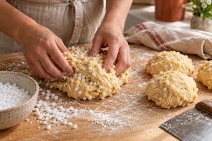 Hagelzucker wird in bereits aufgegangenen Waffelteig eingearbeitet