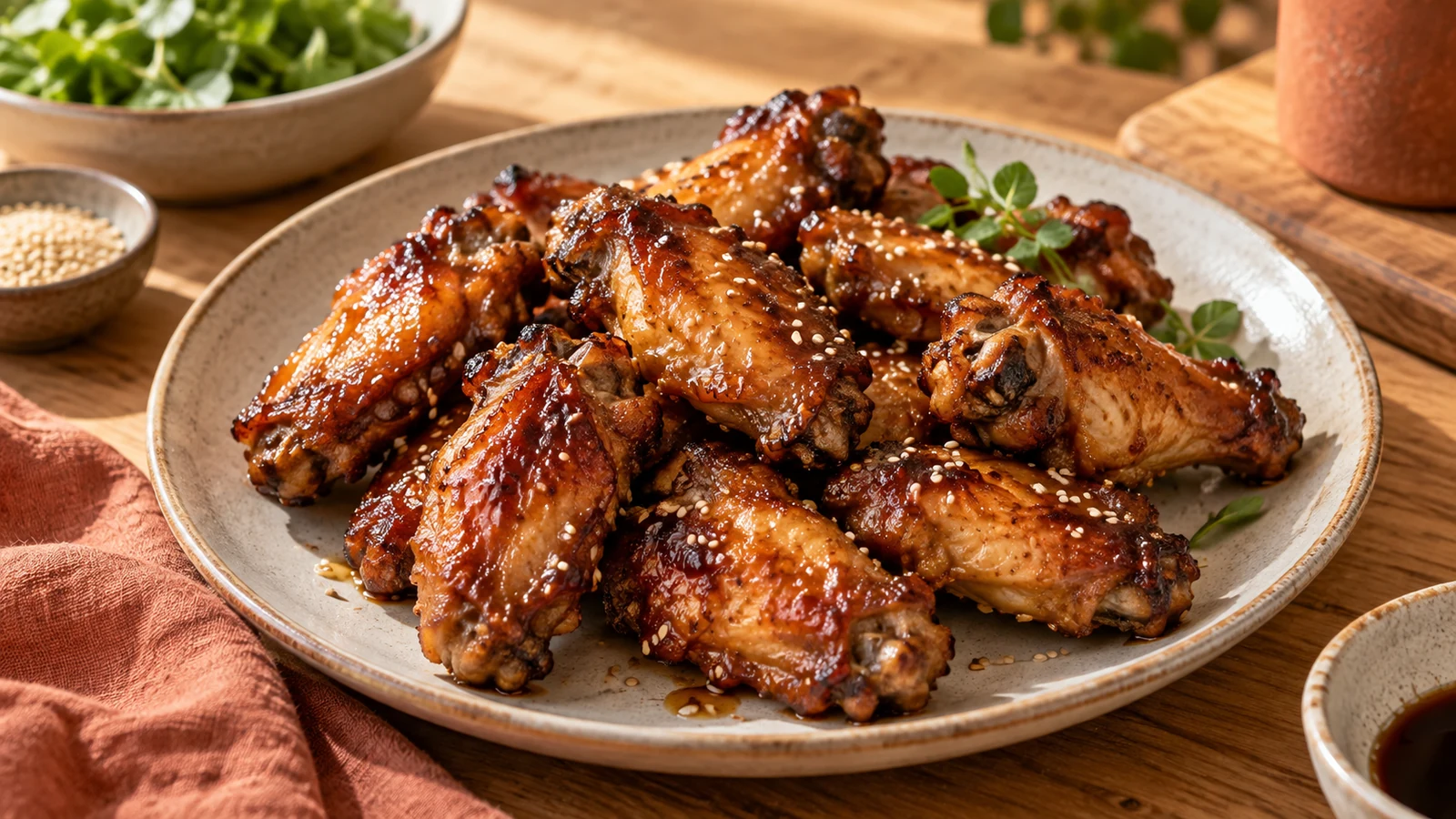 Glänzende Chicken Wings mit Honig-Sojasoße aus dem Airfryer