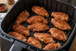 Trocken gewürzte Chicken Wings ohne süße Glasur im Airfryer-Korb