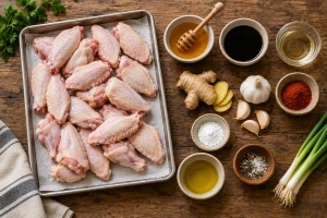 Wings, Honig, Sojasauce, Ingwer, Knoblauch und Gewürze