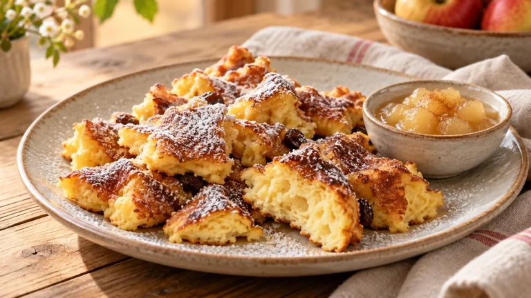 Fluffiger goldbrauner Kaiserschmarrn aus dem Airfryer mit Puderzucker