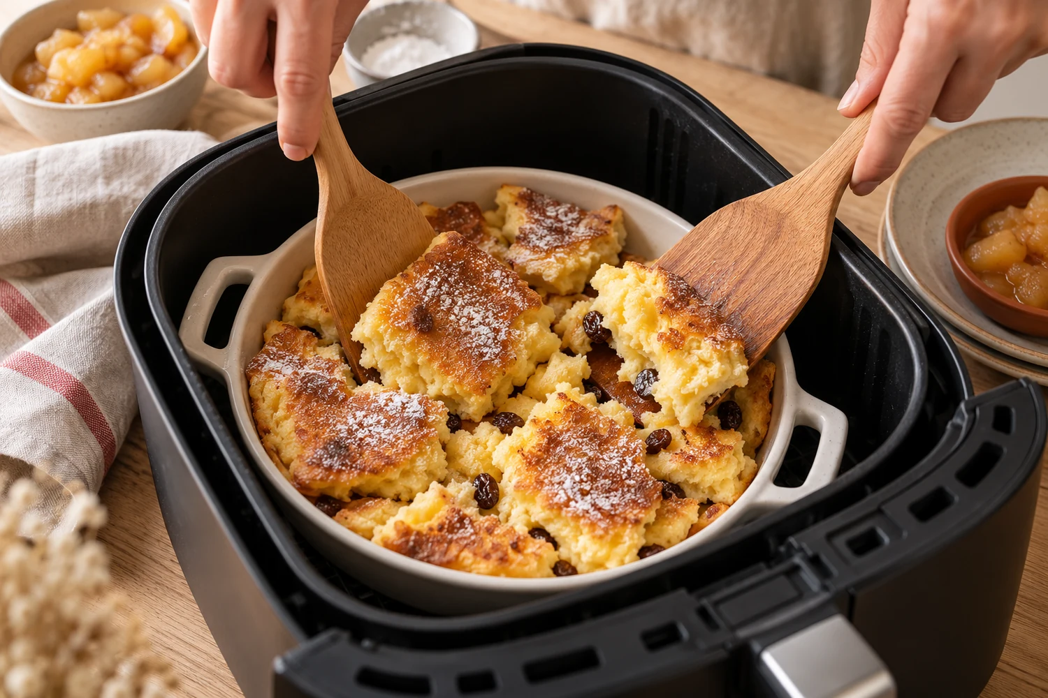 Gestockter Kaiserschmarrn wird in kleiner Form geteilt und gewendet