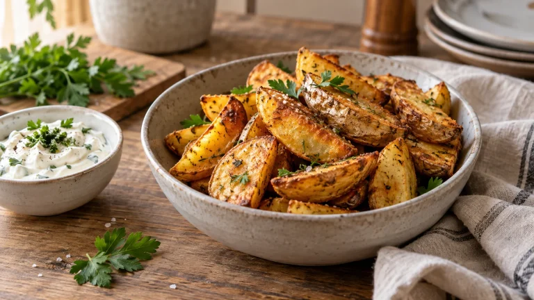Knusprige Kartoffelspalten aus dem Airfryer mit Kräuterquark
