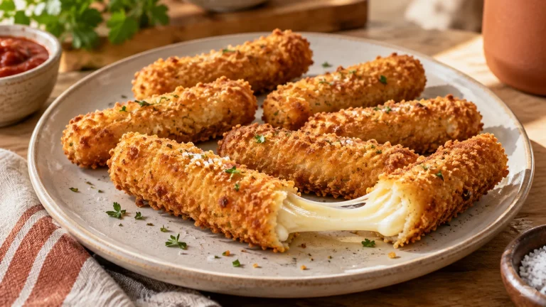 Goldbraune Mozzarella Sticks mit geschmolzenem Käse