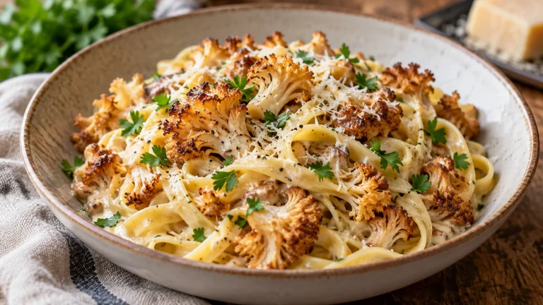 Tagliatelle mit gebräunter Krauser Glucke in cremiger Sauce und Petersilie