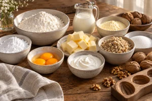 Zutaten für Mürbeteig und Vanille-Walnuss-Creme