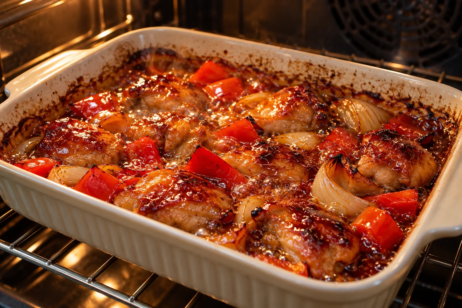 Süß-saures Hähnchen mit karamellisierender Sauce im Ofen