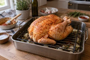 Ganzes Hähnchen mit Paprikabutter vor dem Braten im Ofen