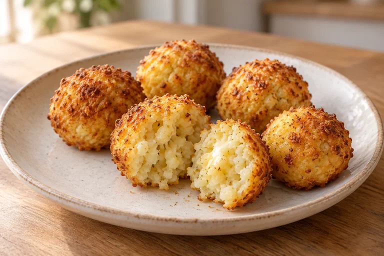 Goldbraune Blumenkohl-Käse-Bällchen mit feinporigem Inneren