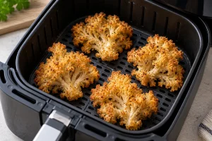 Panierte Krause Glucke mit Abstand im perforierten Airfryer-Korb